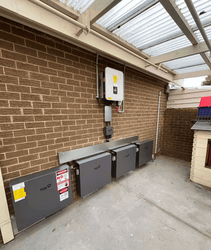 41.44kWh FoxESS EP11 battery storage installed in a compact garage space